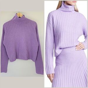 Open Edit Cotton Blend‎ Rib Turtleneck Sweater In Purple Villa Size M NWT
